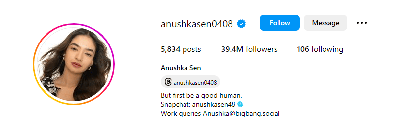 Anushka Sen instagram id
